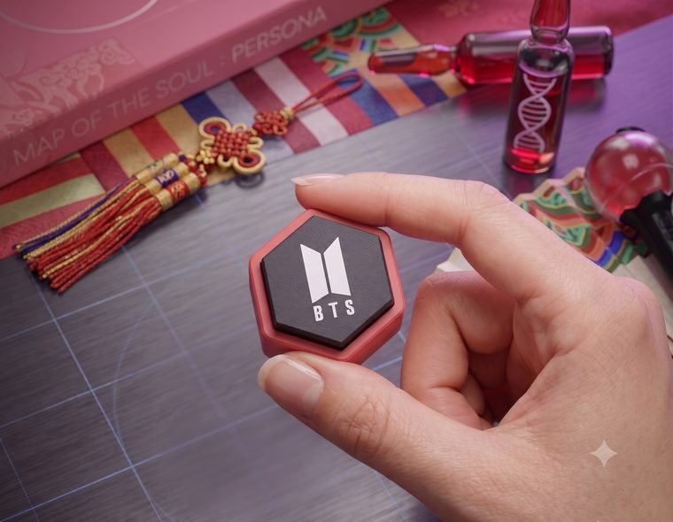 BTS Arirang clicker fidget — red hexagon