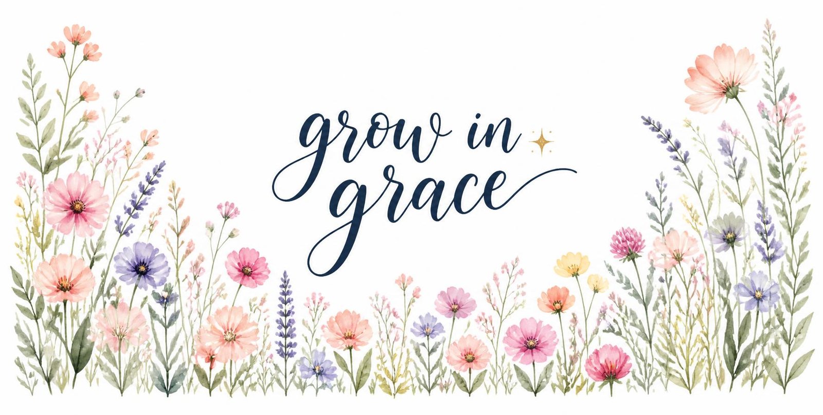 Grow in Grace watercolor wildflower mug full wrap design, printed all the way around