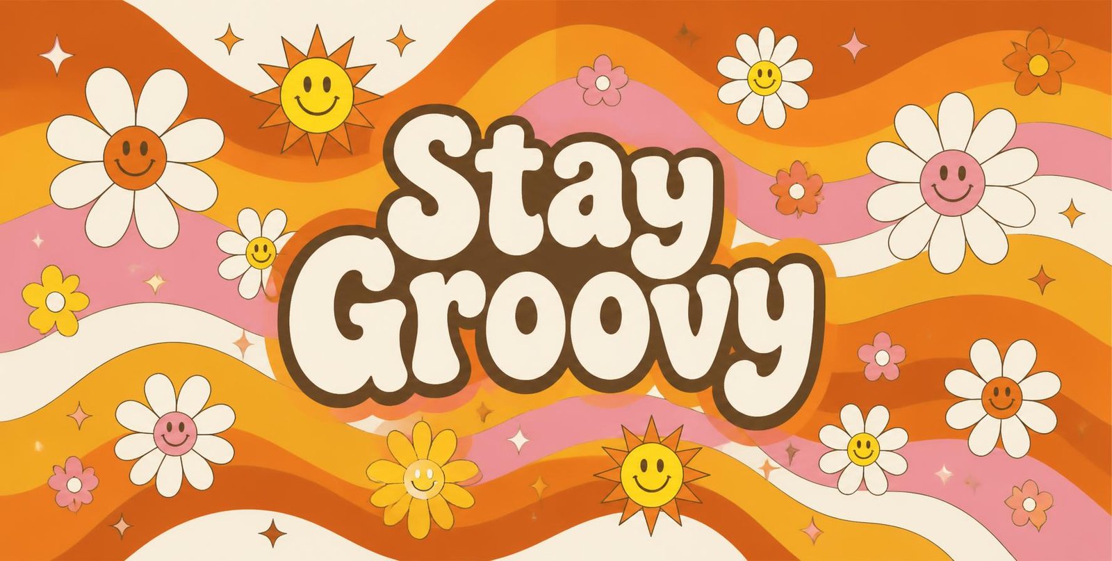 Stay Groovy retro 70s mug full wrap design, printed all the way around