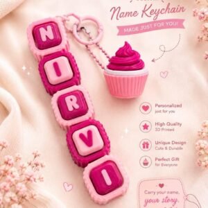 Personalized Name Keychain with Cupcake Charm & Alphabet Beads