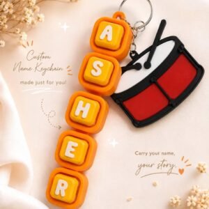 Personalized Name Keychain with Drum Charm & Alphabet Beads