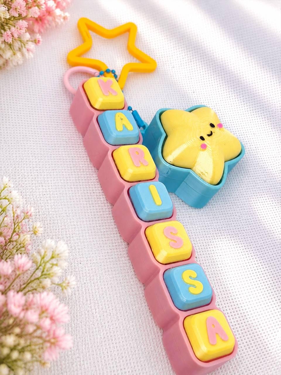 Personalized Name Keychain with Star Charm & Alphabet Beads (7 Letters)