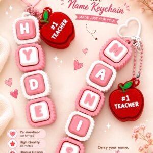 Personalized Teacher Name Keychain with Apple Charm
