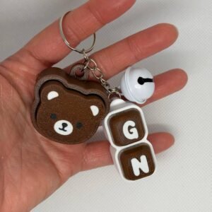 Personalized Name Keychain with Bear Charm & Alphabet Beads (2 Letters)