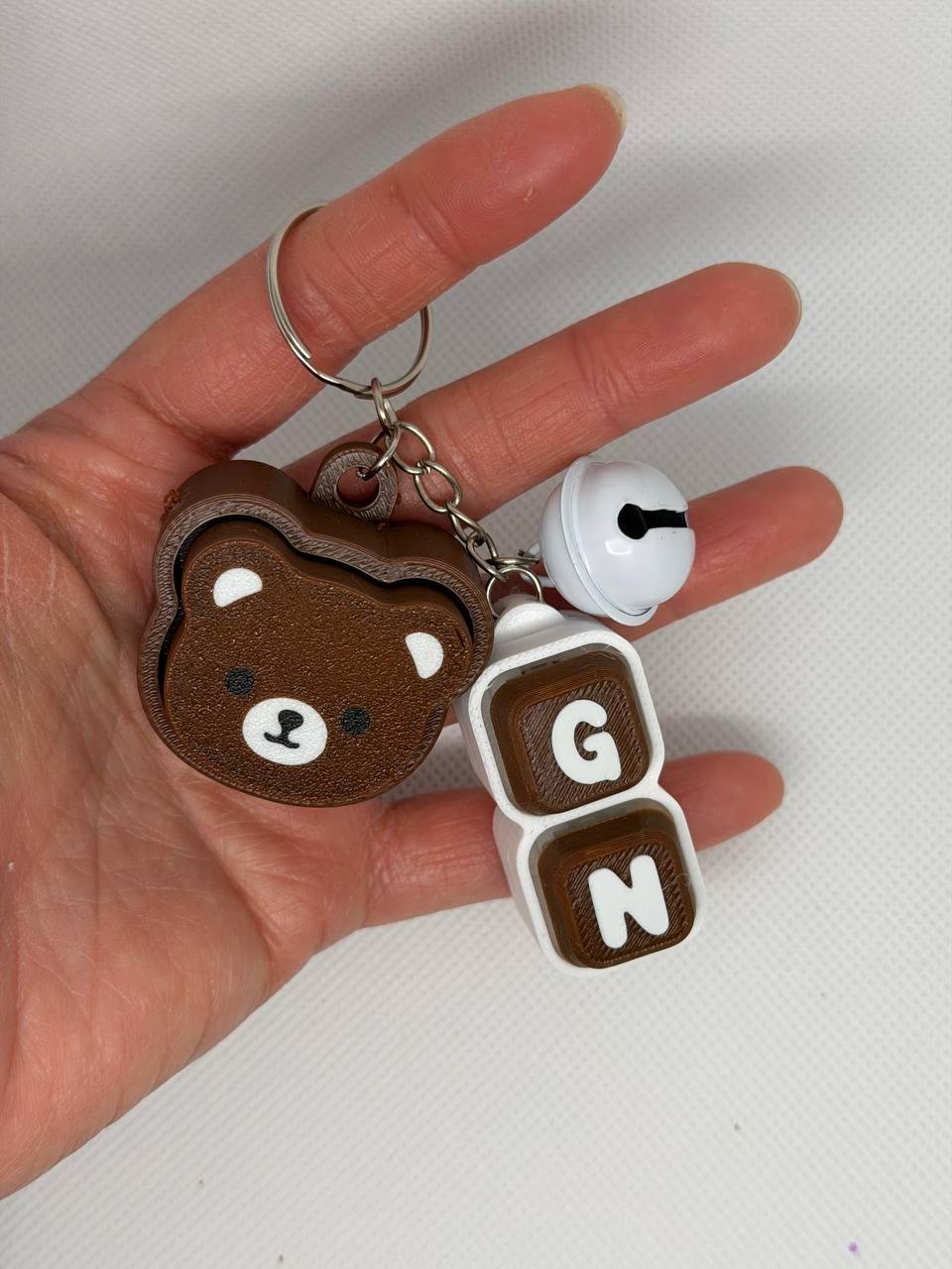 Personalized Name Keychain with Bear Charm & Alphabet Beads (2 Letters)