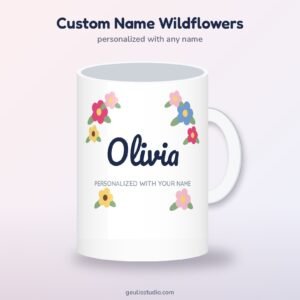 Custom name wildflower mug, 15 oz white ceramic